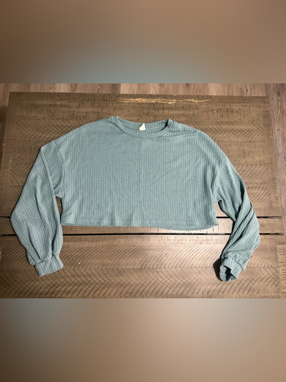 Cropped Ribbed Crewneck Top - Sage Green